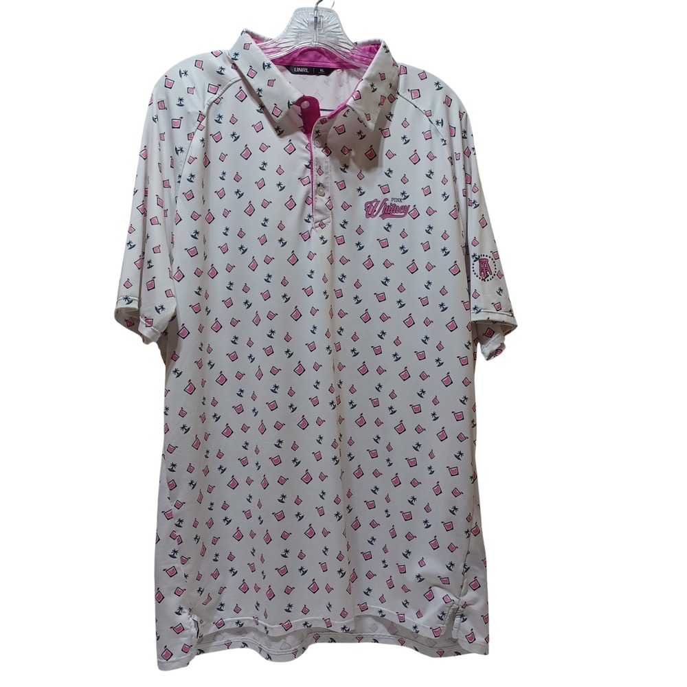 UNRL Pink Whitney Mens XL Tropical Golf Polo White Athletic Performance Barstool